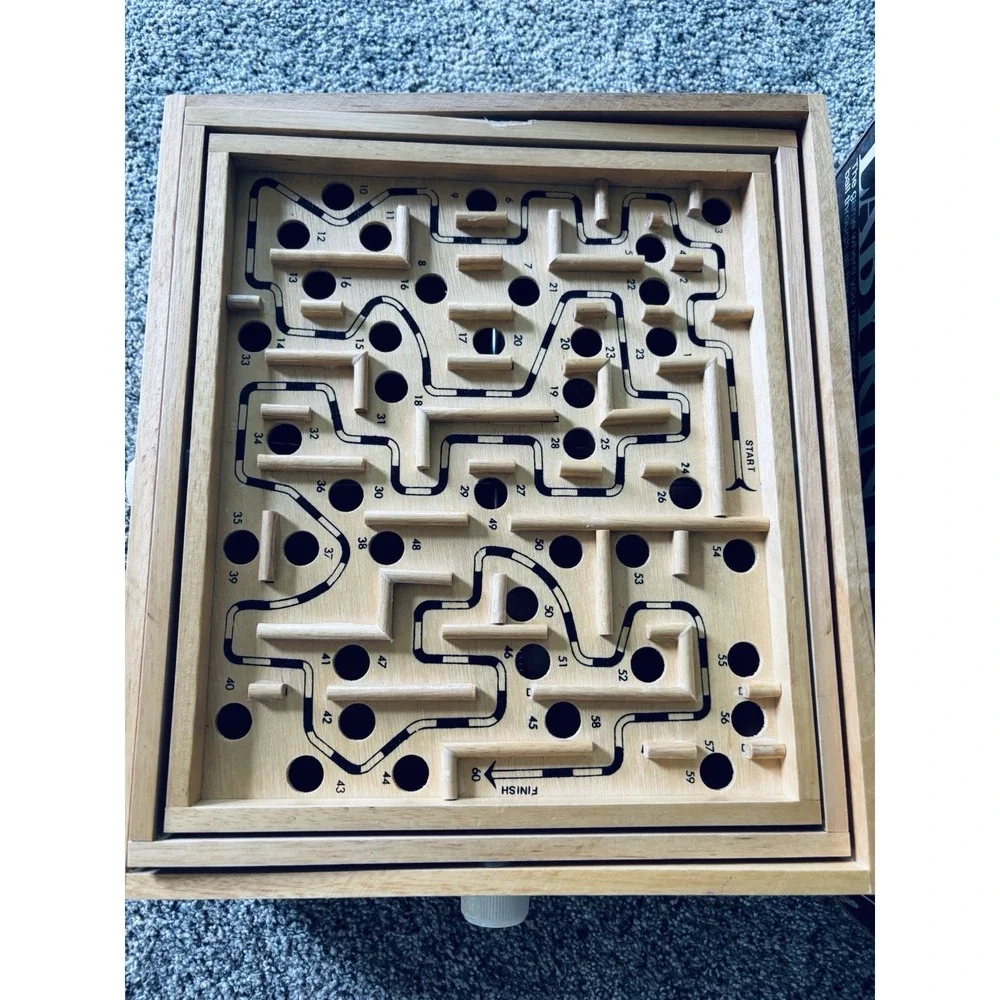 Vintage 1985 Pressman‎ Tournament Labyrinth Wooden Game Box With 2 balls